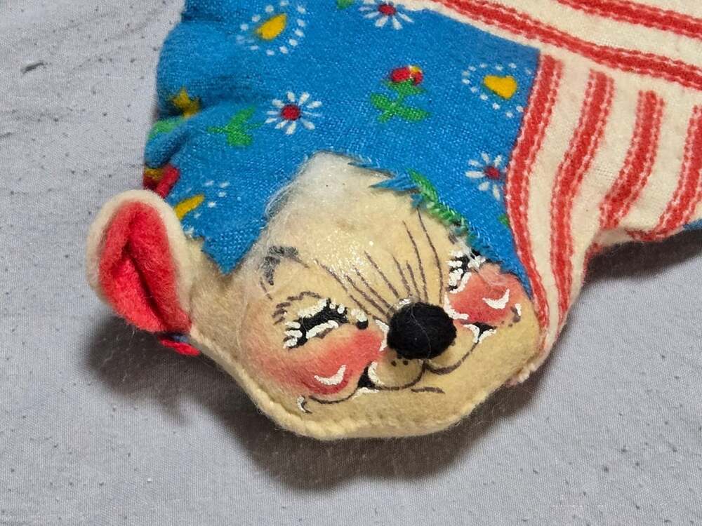 Annalee Christmas Stocking Mouse Doll Vintage 1970 Patchwork Holiday Decor